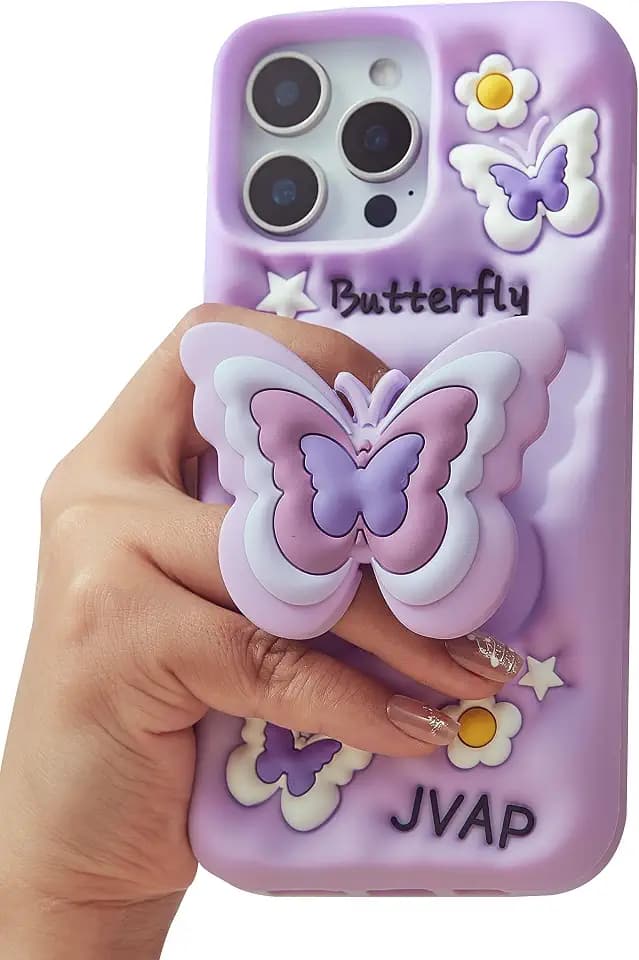 for iPhone 13 Pro Max Case, Kawaii 3D Butterfly Pop-Up Grip for Girls