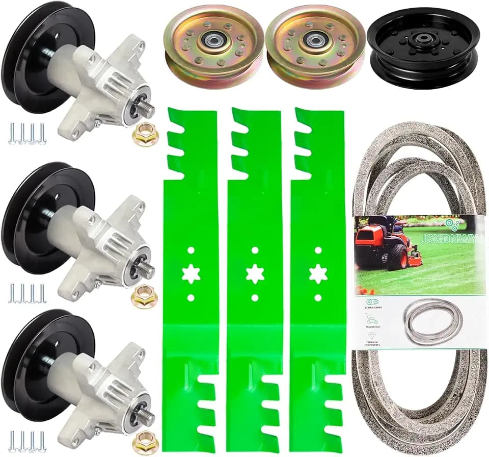 54 Inch Mower Deck Rebuild Kit - Fits Cub Cadet RZTL54 RZTS54 Troy Bilt XP Mustang 54, 3 Spindle (918-05137) 3 Blade (942-0677) 3 Idler (956-04129/756-04511B) 1 Belt (954-04329)