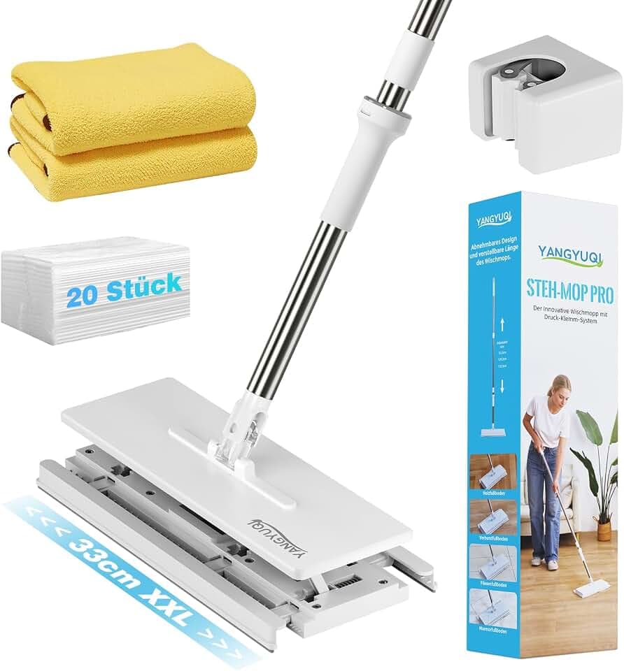 Wischmopp mit Druck-Klemm-System, Händefreier Tuchwechsel, Zero Touch, 33cm