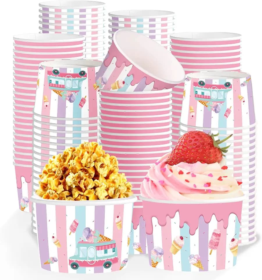 120Pcs Ice Cream Cups 12oz Disposable Colorful Ice Cream Paper Snack Bowls