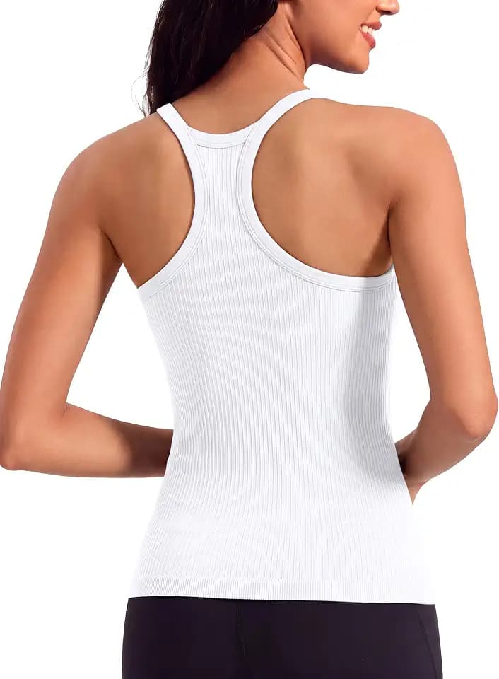 ATTRACO Ribflex Women's Workout Tank Top with Built-in Bra Spaghetti Strap