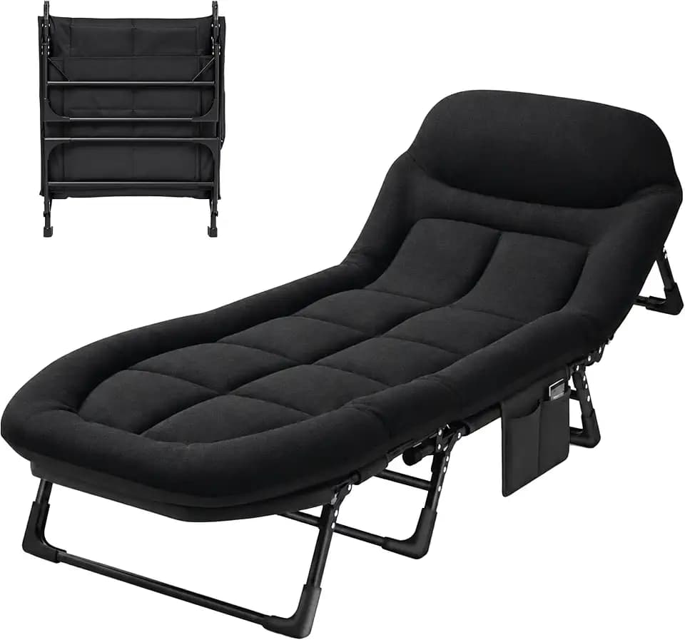 Alpen Camping Cot with Mattress, Portable Camping Bed for Indoor & Outdoor No Assembly Required, Camping Cot for Adult, Home Office Nap Guest Travel Hiking, Black