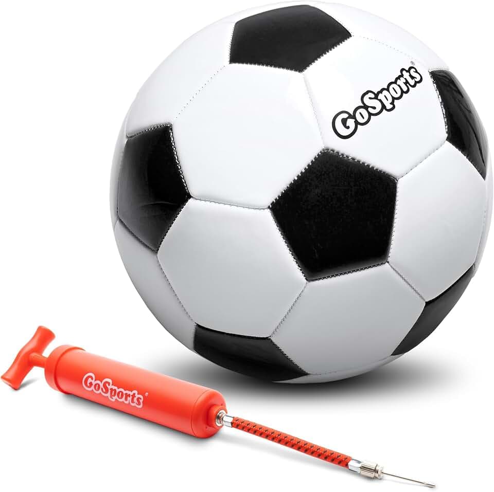 GoSports Classic Black and White Soccer Balls - Single or 6 Pack - Sizes 3, 4, 5 with Ball Pump