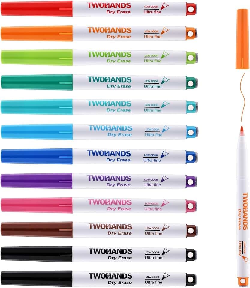 TWOHANDS Magnetische Whiteboard Marker 12 Stifte 0,7 mm ultrafeine Spitze