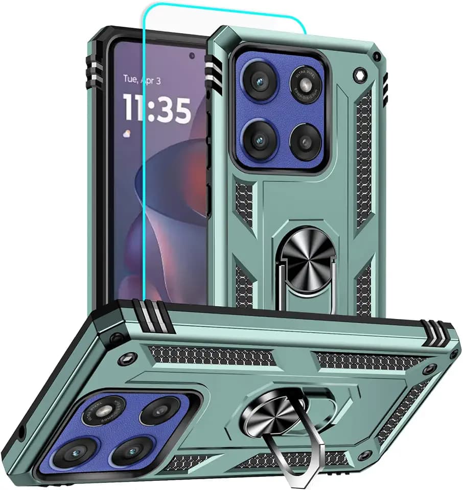 for Moto G Stylus 2025/2026 Case with Screen Protector: 360°Grade Rotatable Kickstand (Non-Slip) Military-grade Drop and Shock Protection - Case for Motorola G Stylus 5G 2025/2026 (Dark Green)