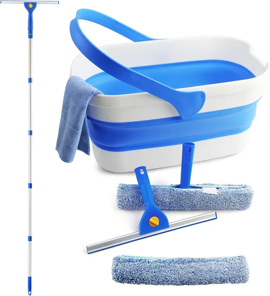 PIMEKOY Window Cleaning Kit with 3 Gal Collapsible Bucket for Home, Outdoor