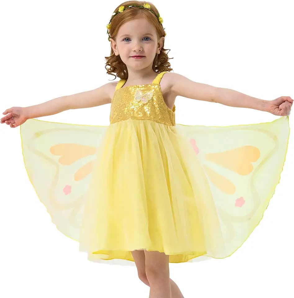 Miipat Kleinkind Mädchen Kleid Tüll Schmetterling Pailletten Baby Mädchen Kleider Ärmellose Spaghetti Gurte Rücklos Prinzessin Kleid für Geburtstagsfeier Fotoshooting