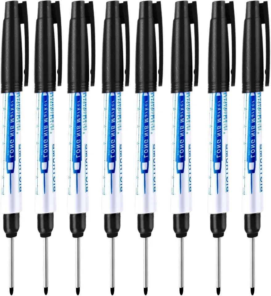 8Pcs Deep Reach Markers 34mm Deep Hole Marker Pens Construction Markers Permanent Ink Quick-Dry Long Nib Marker Mark Drill Waterproof Long Nose Metal Marking Pen for Carpenters Construction (Black)