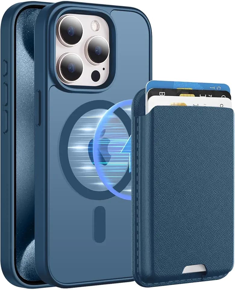 Magnetic for iPhone 15 Pro Max Wallet Case, Deep Blue