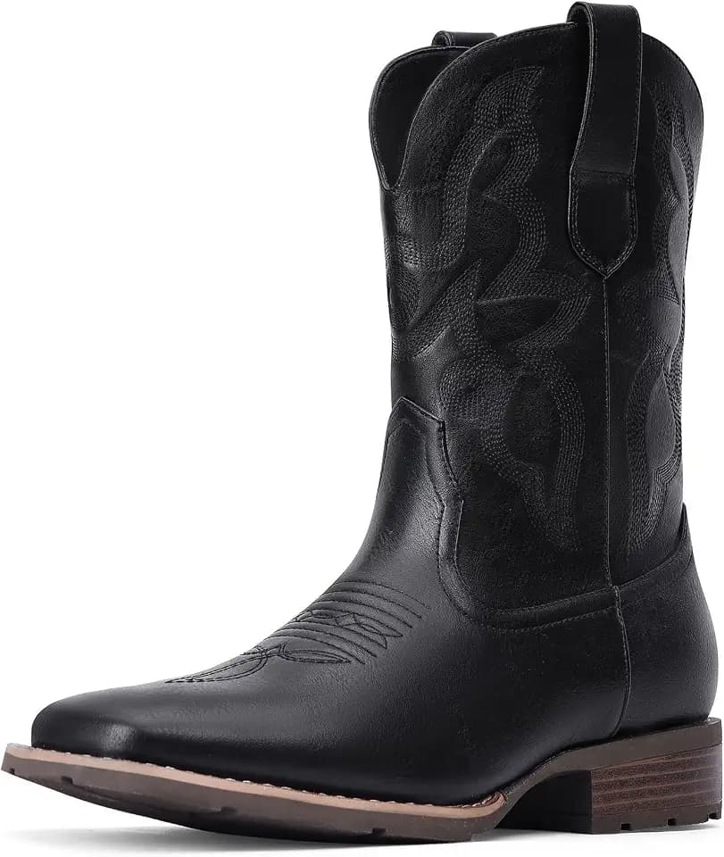 Cowboy Boots For Men - Western Boot Men's Cowboy Boots With Square Toe | Cowboy Western Boot | Pull-on Boots| Old West Style Embroidered