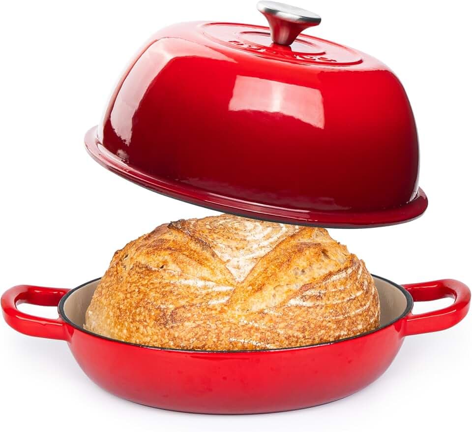 Emaillierter Gusseisen Bräter – Dutch Oven für Sauerteig Brotbacken – Brotbacktopf aus Gusseisen – Rot, 6L, 22cm – von Nuovva