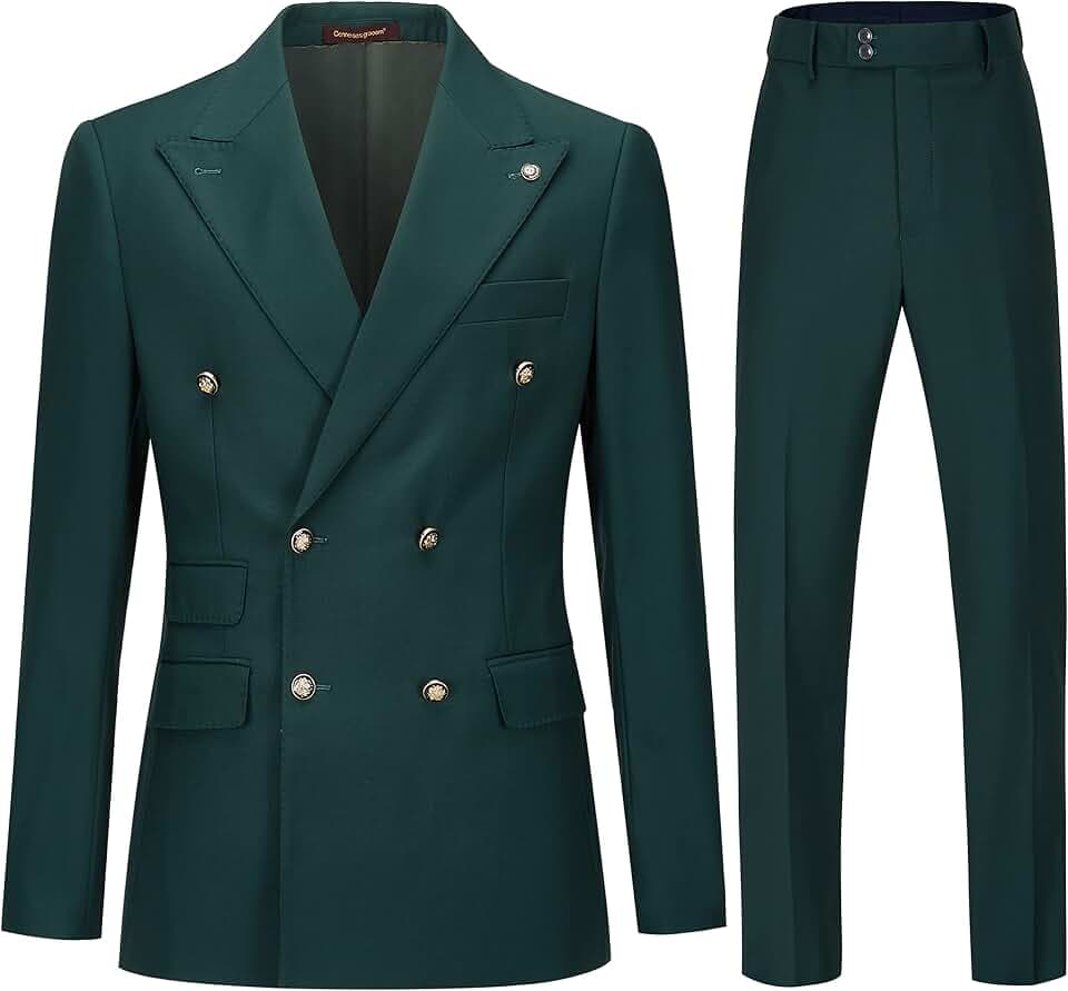 Men's Slim Fit 2 Piece Suit Double Breasted Business Wedding Prom Tuxedo Suits Blazer & Pants Set…