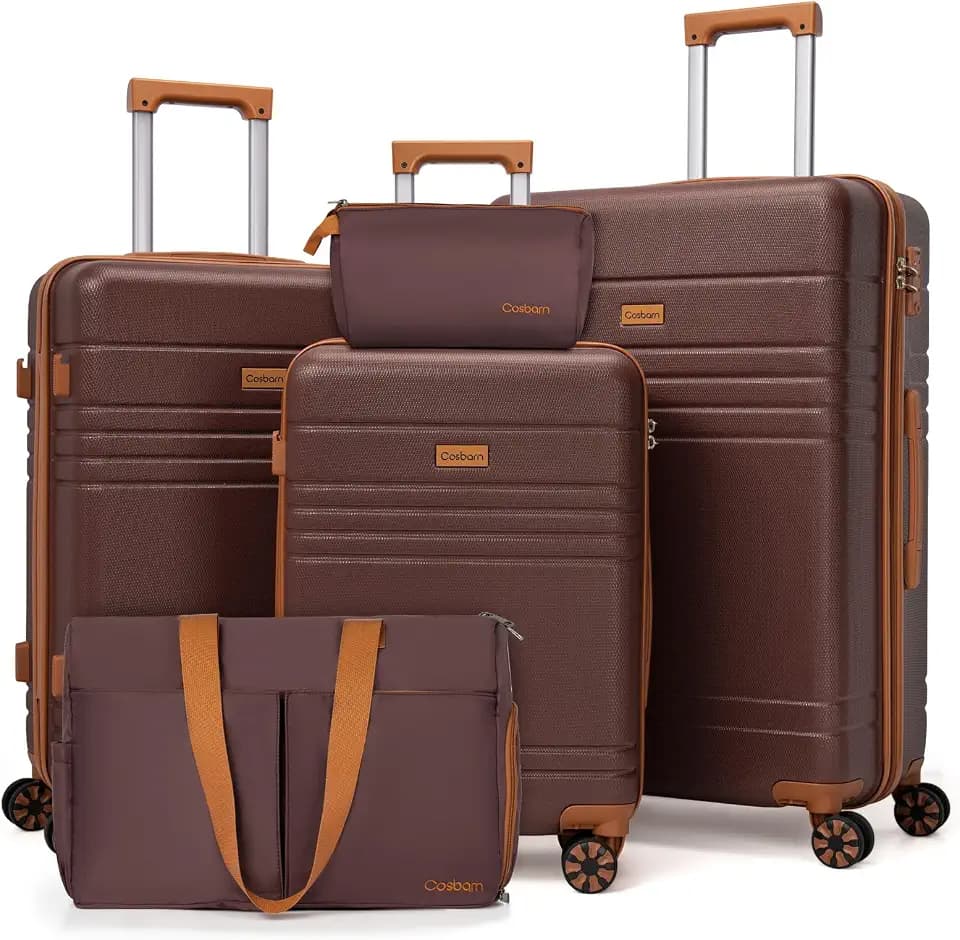 Cosbarn Luggage Sets 5 Piece, Hardshell Suitcase with Spinner Wheels