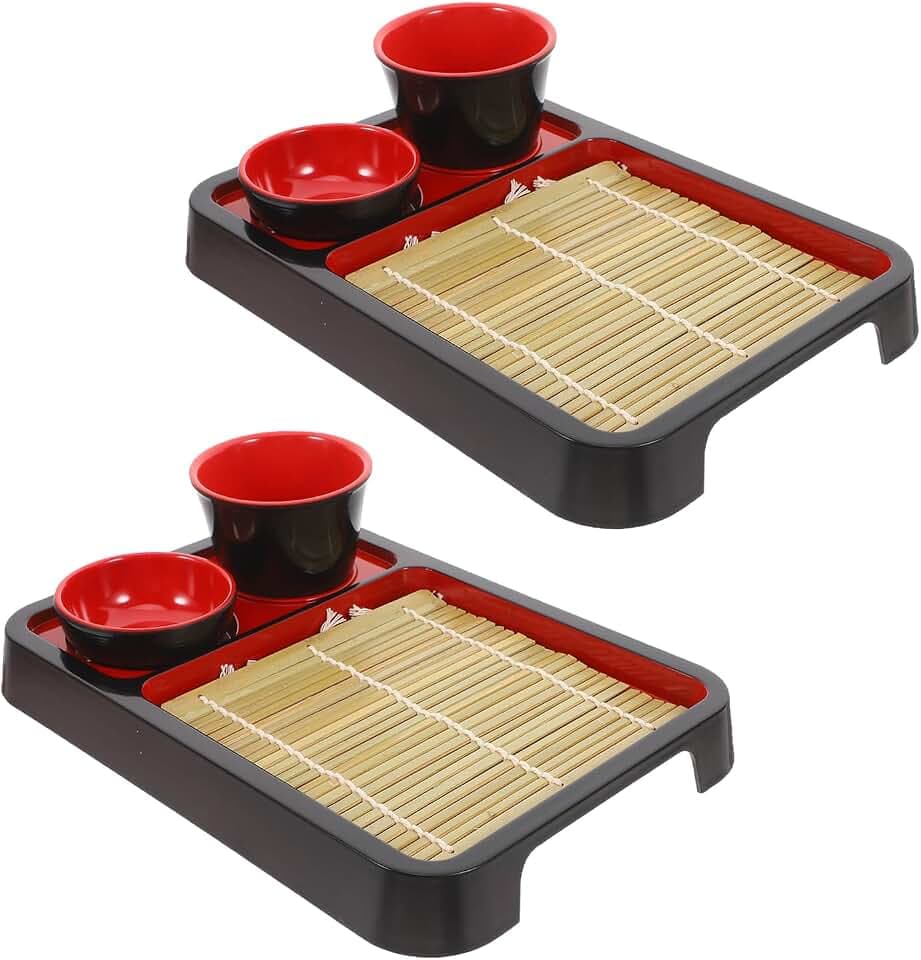 DECHOUS Soba Noodle Serving Trays, Bamboo, 2 Sets