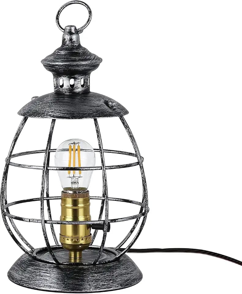 Vintage Tischlampen 2 in 1 Hurricane Hang Schreibtischlampen mit Stecker in Kabel, Industrieller E27 Sockel Antike Retro Steampunk Metall Nachttischlampe für Schlafzimmer, Wohnzimmer (ohne Glühbirne)