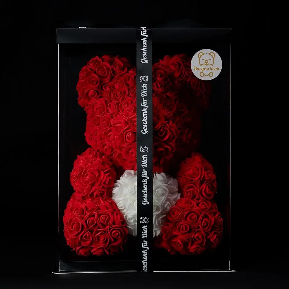 Bärgeschenk Big Classic Rosen Bär 40cm aus Ewigen Rosen in Geschenkbox (Rot und Weiß)
