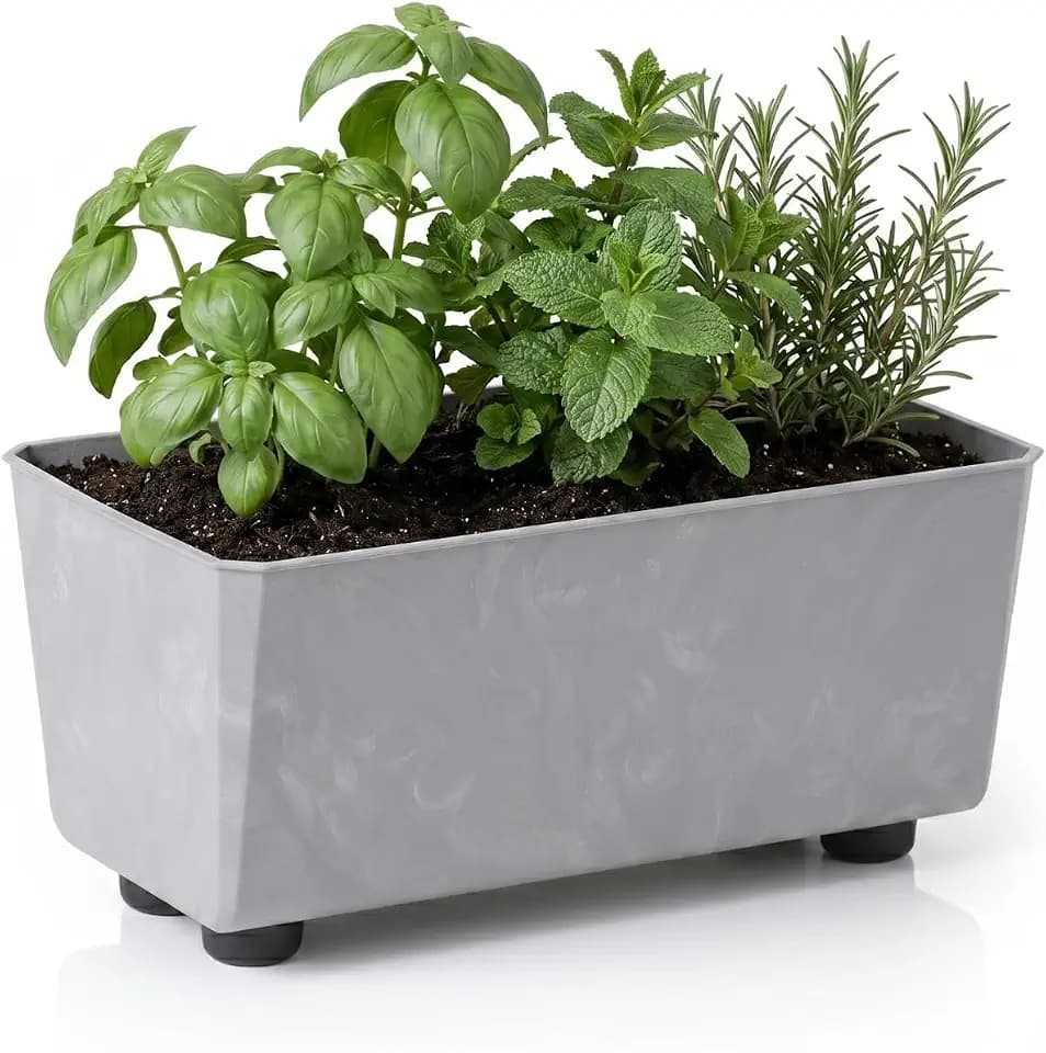 LAMELA Kunststoff Pflanzkasten mit Füßen, 29 x 17 cm - Grau Betonoptik