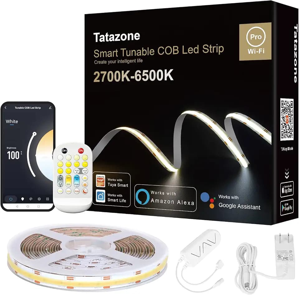 Tatazone Smart WiFi Tunable White COB Led Strip Light with Remote