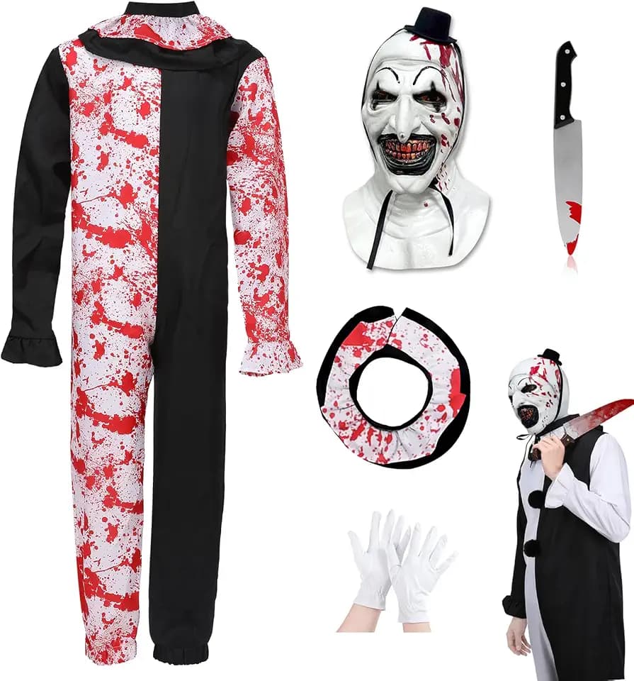 Yearsahrk Art the Clown Kostüm Erwachsene Horror Terrifier Kostüm Overall Scary Killer Clown Maske Halloween Outfit Requisiten