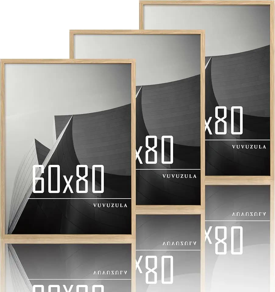 VUVUZULA Bilderrahmen 60x80cm Holz Fotorahmen Holzrahmen MDF Rahmen 60x80cm Eiche Natur 3er Set
