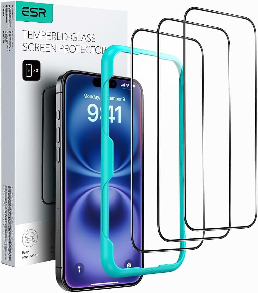 ESR 3 Pack for iPhone 16 / iPhone 15 Screen Protector, [9H Hardness] [Military Grade Shatterproof] Full Coverage Tempered Glass Film with Easy Installation Tool, HD Clear, Scratch Resistant