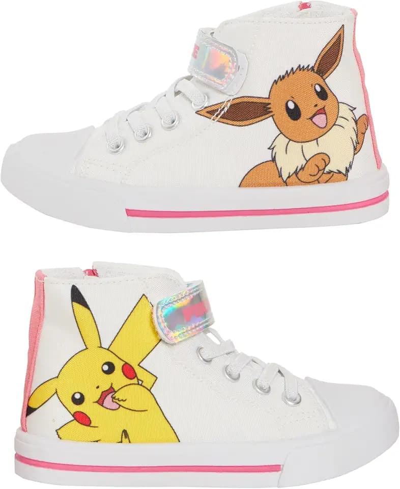 Mädchen Pokemon Canvas Hi Top Sneaker mit Reißverschluss Kinder Pikachu Eevee Sportschuhe Pumps Pilmsolls
