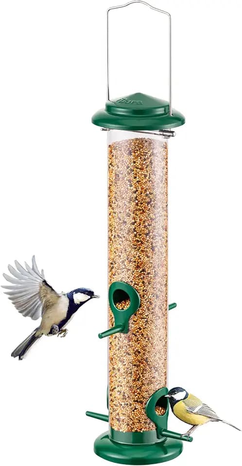 iBorn Vogelfütterer Wildvögel Vogelfutterhaus Vogelfutterspender, vogelhäuschen Zum Aufhängen, Sonnenblumenherz, futtersäule futtersilo für vögel, Grün 14 Zoll