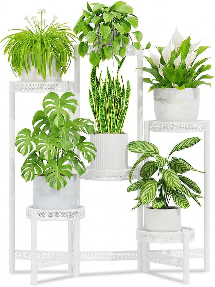 iDavosic.ly Plant Stand Indoor Outdoor, 6 Tier Iron Corner Shelf, White