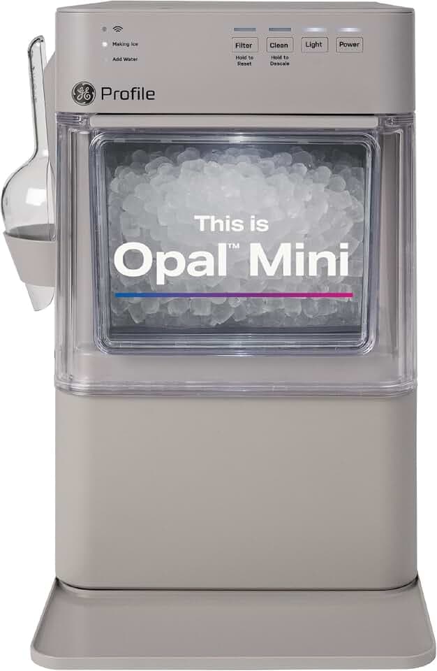 GE Profile Opal Mini Nugget Ice Maker, Portable Countertop Pellet Ice Machine, Soft Chewable Ice, 36 lbs Per Day, Top Fill Water Reservoir, 2 lb Bin, 6 Pack Descaler & Scoop Included, Stone Grey
