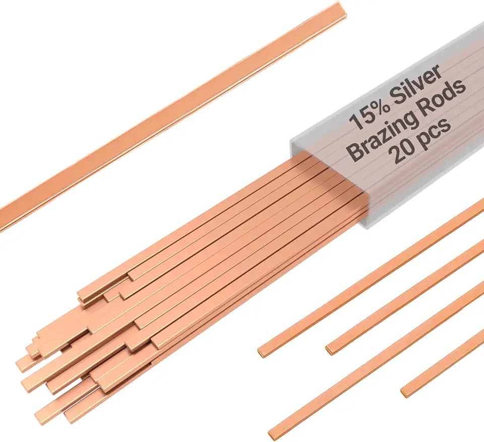 15% Silver Brazing Rods AWS BCuP-5 20 Sticks Silver Solder Phos Copper Brazing Alloys Flat Welding Rods 0.050"x1/8"x10" for Air Conditioning, Refrigerator, Cold Storage, and HVAC Units