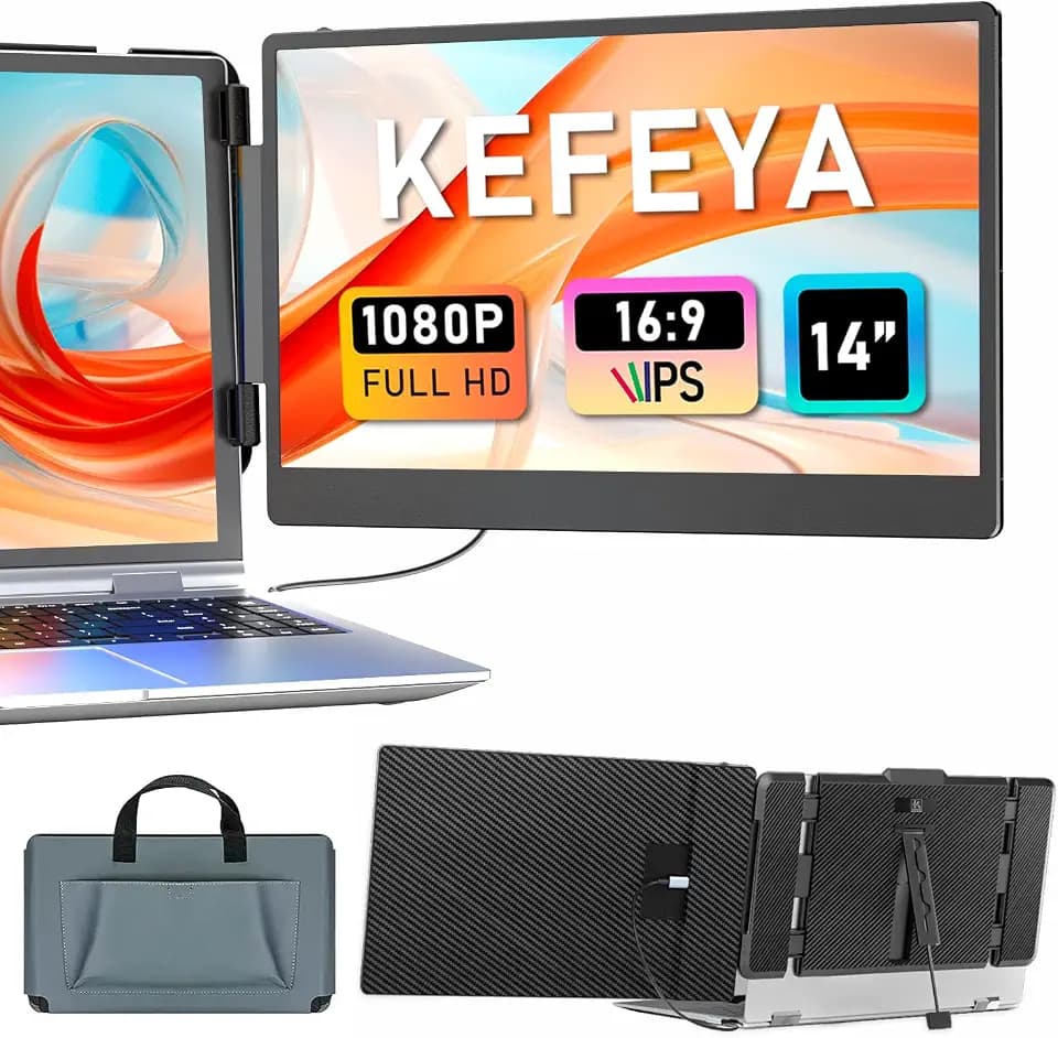 KEFEYA Laptop Screen Extender, 14" Portable Monitor for Laptops 13-17", 1080P FHD IPS Monitor Extender for Laptop with USB-C/HDMI Port, Plug n Play for Windows/Chrome/Mac/Switch/PS5