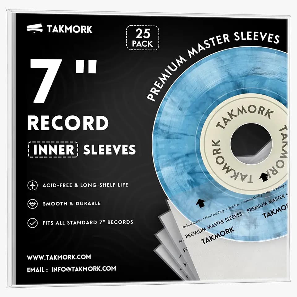 TAKMORK Vinyl Inner Sleeves, 7" Anti-Static Rice Paper-Lined, 25 Pack