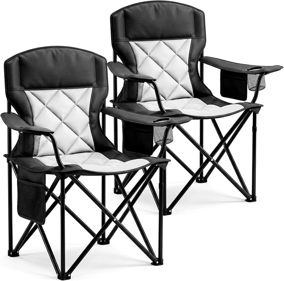 Heavy Duty Camping Chair for Adults, Padded Folding, 330LBS