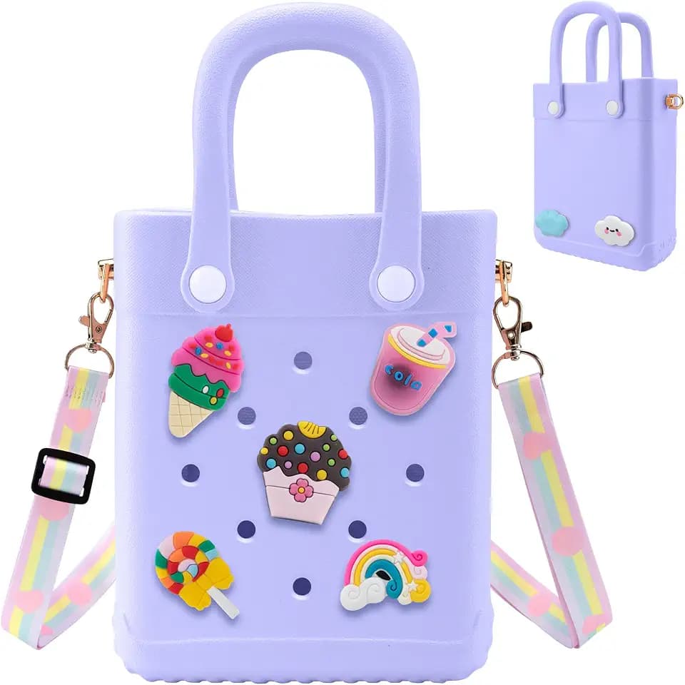 Mini Rubber Tote Bag, with 30Pcs Charms & 1Pcs Adjustable Shoulder Strap
