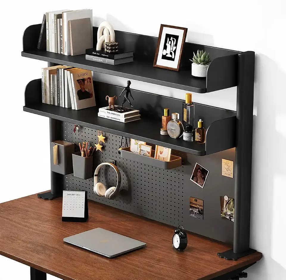 Clamp on Desk Shelf with Pegboard, Desktop Organization Bookshelf