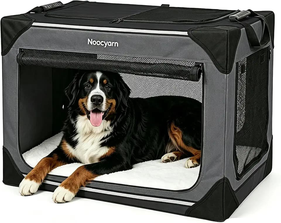 Collapsible Soft Dog Crate 42 Inch, Portable Travel Pet Crate for Extra Large Dogs with 4-Door Mesh, XL Dog Kennel Indoor & Outdoor, Dark Grey