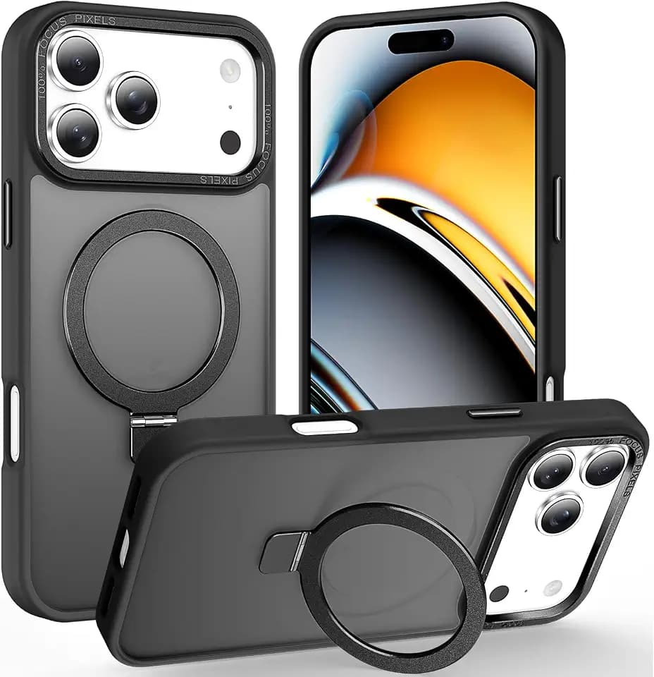 Magnetic for iPhone 17 Pro Max Case with Ring Stand, Space Black