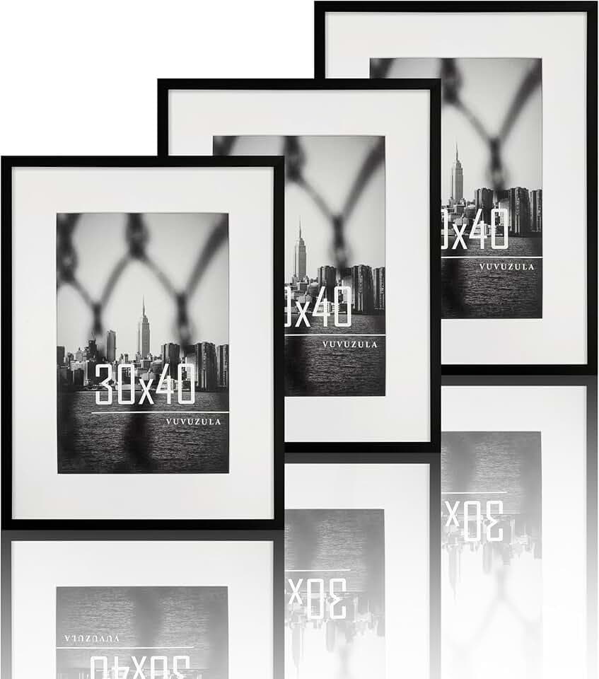 VUVUZULA Bilderrahmen 30x40cm Schwarz 3er Set Fotorahmen Rahmen mit Passepartout Posterrahmen