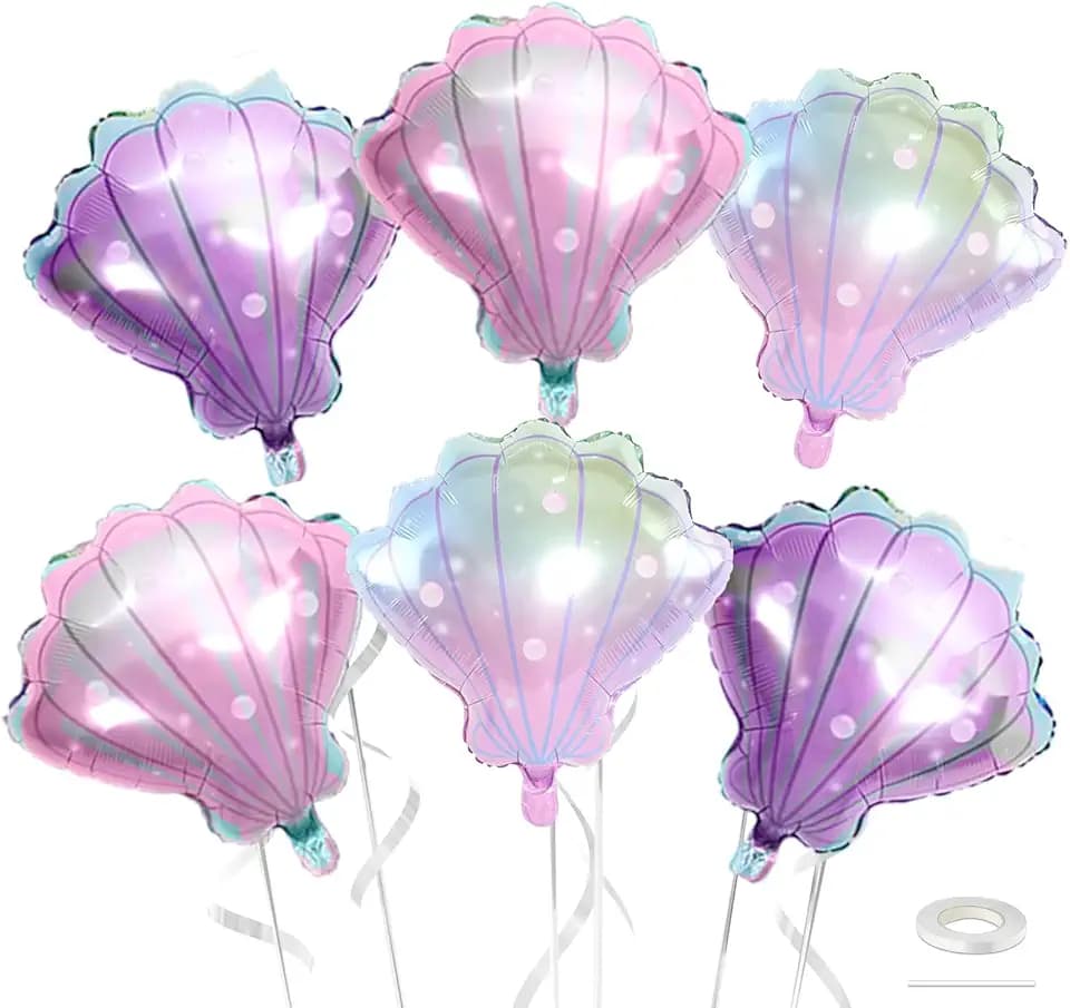 Seashell Balloons, 6 Pcs Pink Purple Foil for Girls Mermaid Birthday Party