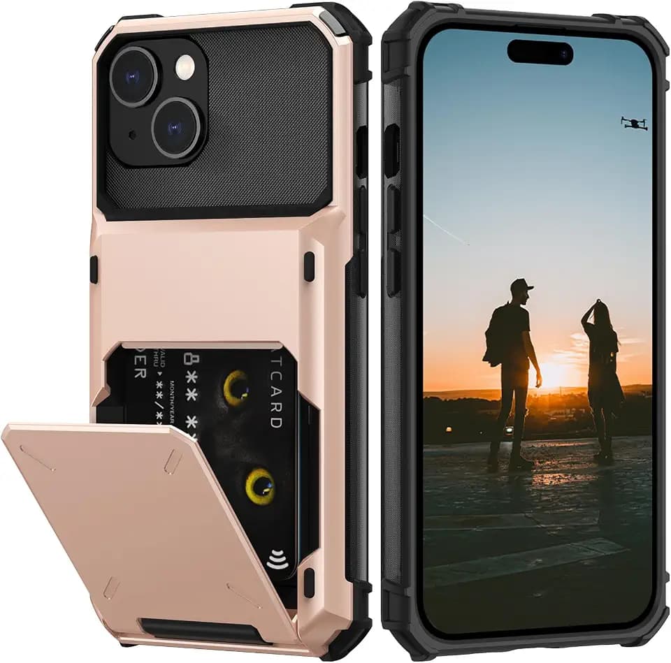 Nvollnoe for iPhone 15 Case with Card Holder[Store 5 Cards]