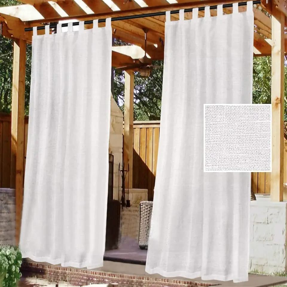 Outdoor Vorhänge, Abnehmbares, Klebriges Tab-Top Zum Einfachen Aufhängen Und Abwickeln, wasserdichte Außenveranda Mit Weißem Gardinen-Innendeck Im Freien, 2 Paneele (2X 132x240 cm,Weiß)