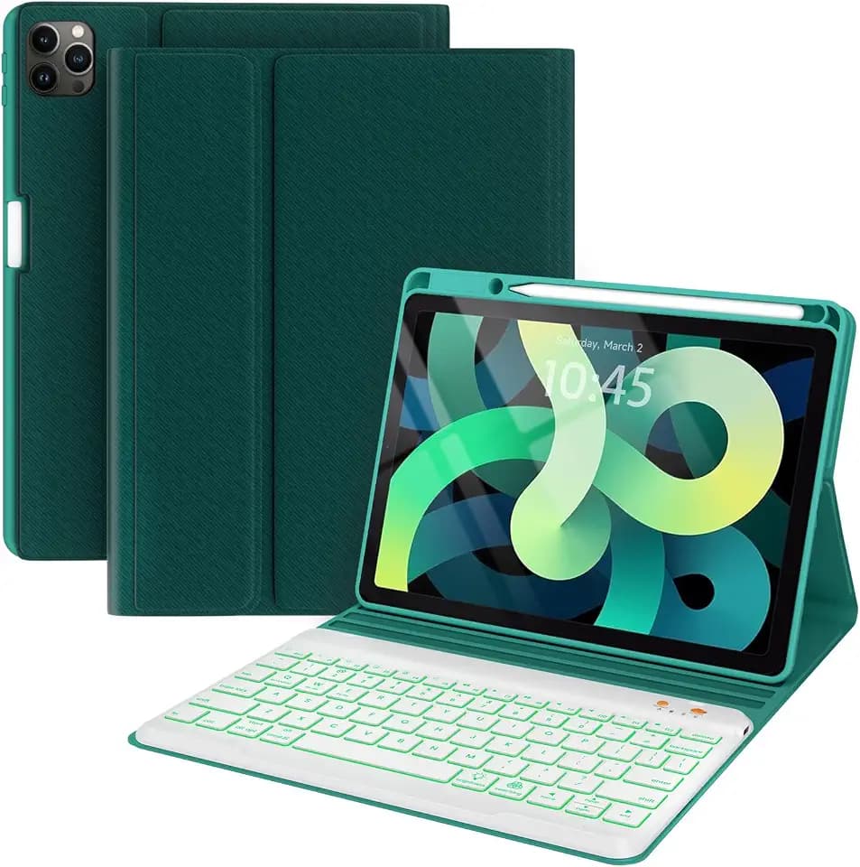 Keyboard case for ipad Air 11 inch(M2 2024)/10.9 Inch Air 5th 4th Generation & iPad Pro 11 inch (1st/2nd/3rd/4th Gen)-Backlit Detachable Keyboard, Folio Cover with Upper Easily Pencil Holder-(Teal)