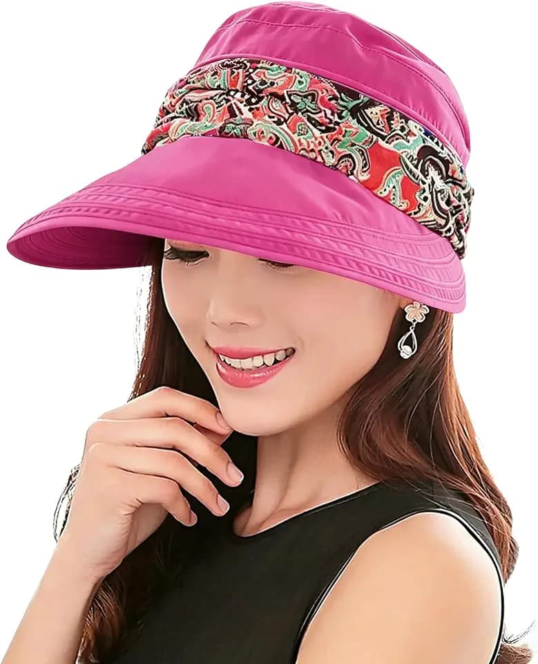 KXF Frauen 2 in 1 Faltbarer Sonnenhut mit Nackenklappe Atmungsaktiv Schnell Trocken 360°Schutz Outdoor Sport Visier Große Krempe UV Sonnenschutz UPF 50+ Strand Angeln Hut