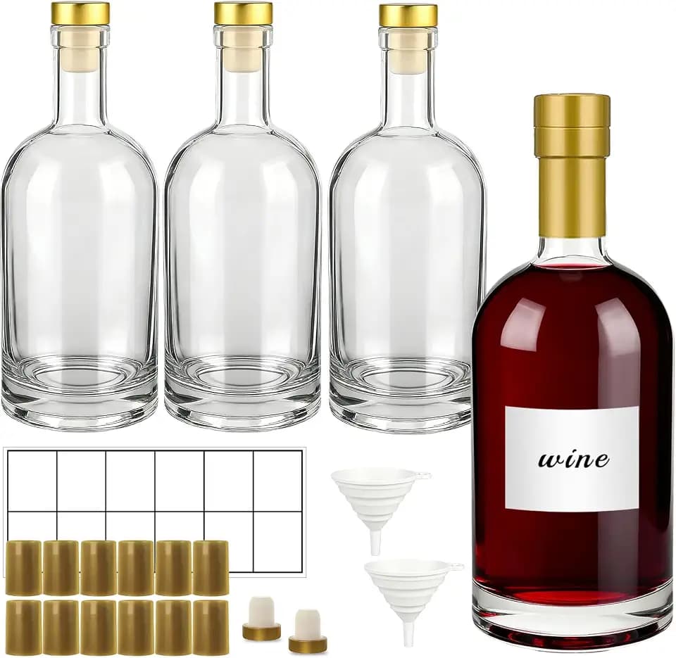 TBWIND 4 Pack 25oz/750ml Clear Glass Bottles with T-Top Cork Stoppers