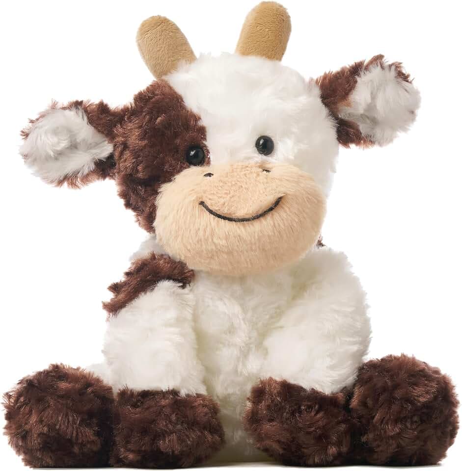Hopearl Adorable Plush Cow Toy Floppy Dairy Cattle Soft Stuffed Animal Cute Birthday Holiday Gift for Boys Girls Kids Toddlers, Brown, 9''