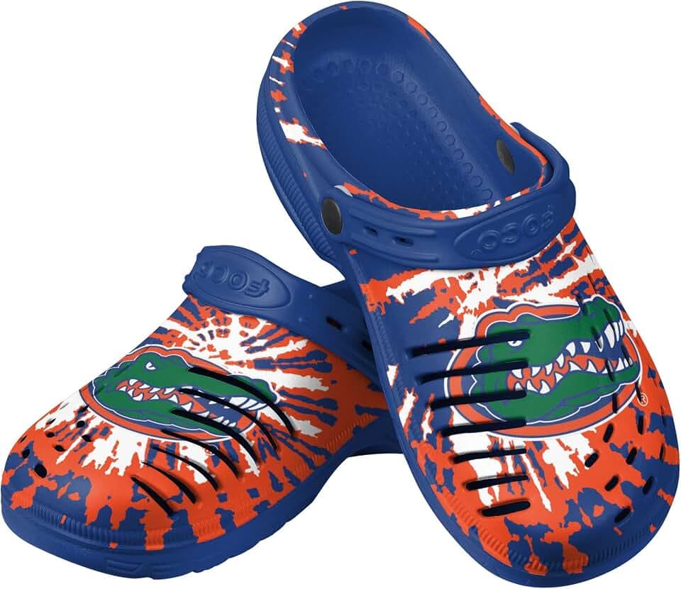 FOCO Mens NCAA College Team Logo Tie Dye Garden Water Sandals Shoes Slipper Clogs with Stap