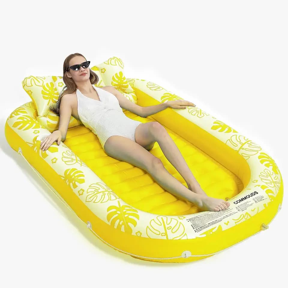 Inflatable Tanning Pool Lounger Float with Cervical Pillow - Pool Floats Adult for Sunbathing, Backyard, Pool Party - Inflate Ball Pit for Babies - Kids Swimming Pool Bed