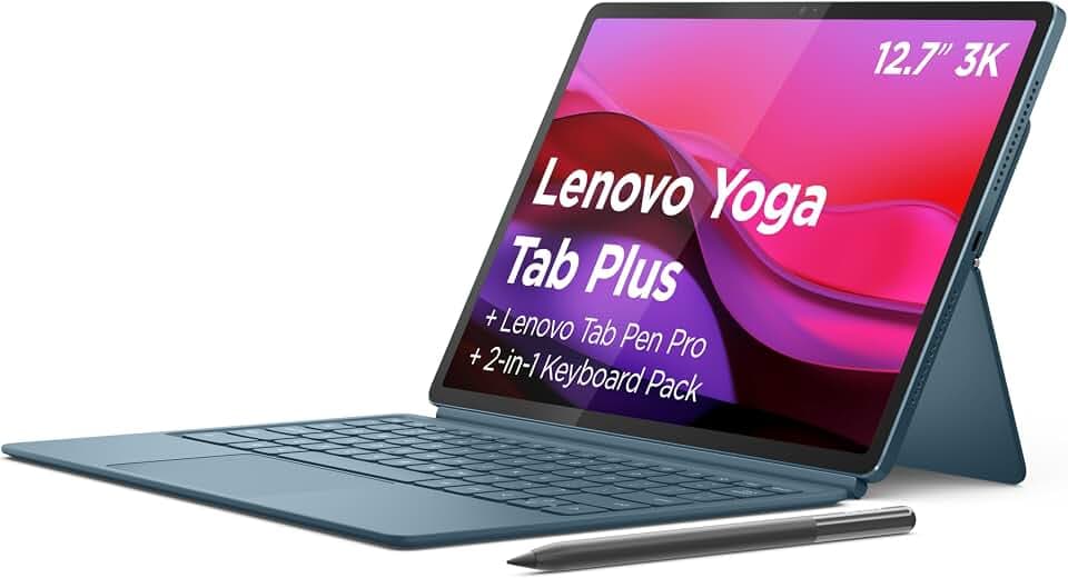 Lenovo Yoga Tab Plus Tablet 32,7 cm (12,7 Zoll), 3K (Qualcomm Snapdragon 8 Gen 3, 16 GB RAM, 256 GB UFS 4.0, 144 Hz, Wi-Fi 7, Bluetooth 5.4, Android 14) Tidal Teal, inklusive Tastatur + Stift