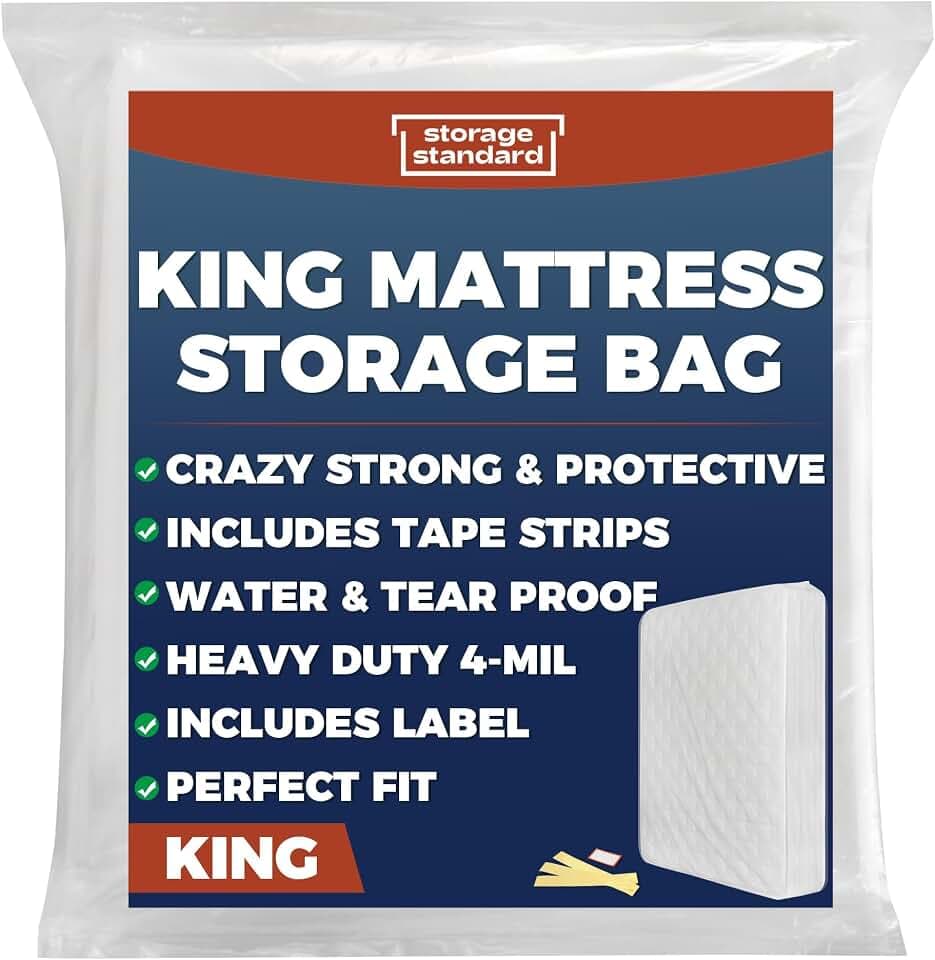 King Mattress Bags for Moving & Storage – Heavy Duty Thick 4mil Reusable Mattress Storage Bag, Waterproof Plastic Mattress Cover for Moving - Fits King Size Bed - 1 Clear Bag, 100 x 80 x 15 Inches