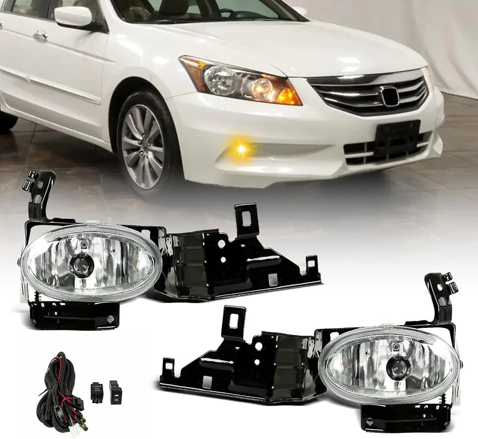 Pair Fog Lights Assembly for 2011 2012 Honda Accord Sedan with Lens Bumper Fog Lights Lamps w/Wiring Replacement